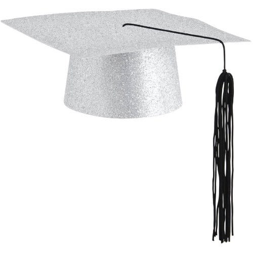 Hat Glitter Mini Graduation Silver 