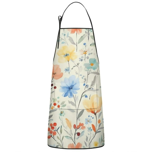 Pioneer Flower Floral Print Pattern Apron-Garden Aprons for Women with Pockets-Cotton Linen Waterproof Kitchen Cooking Gardening Aprons Adjustable for Kitchen,Cooking,BBQ and Salon 33x27 Inch