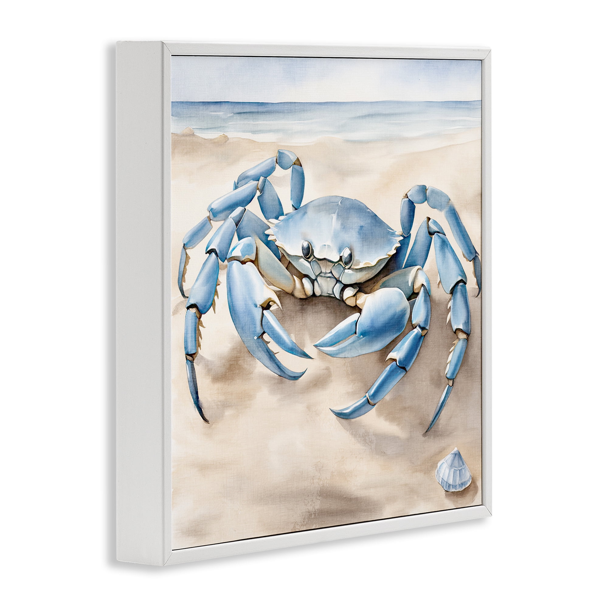 Stupell Industries Blue Crab on Beach Animals & Insects Painting White Framed Art Print Wall Art, 24 x 24
