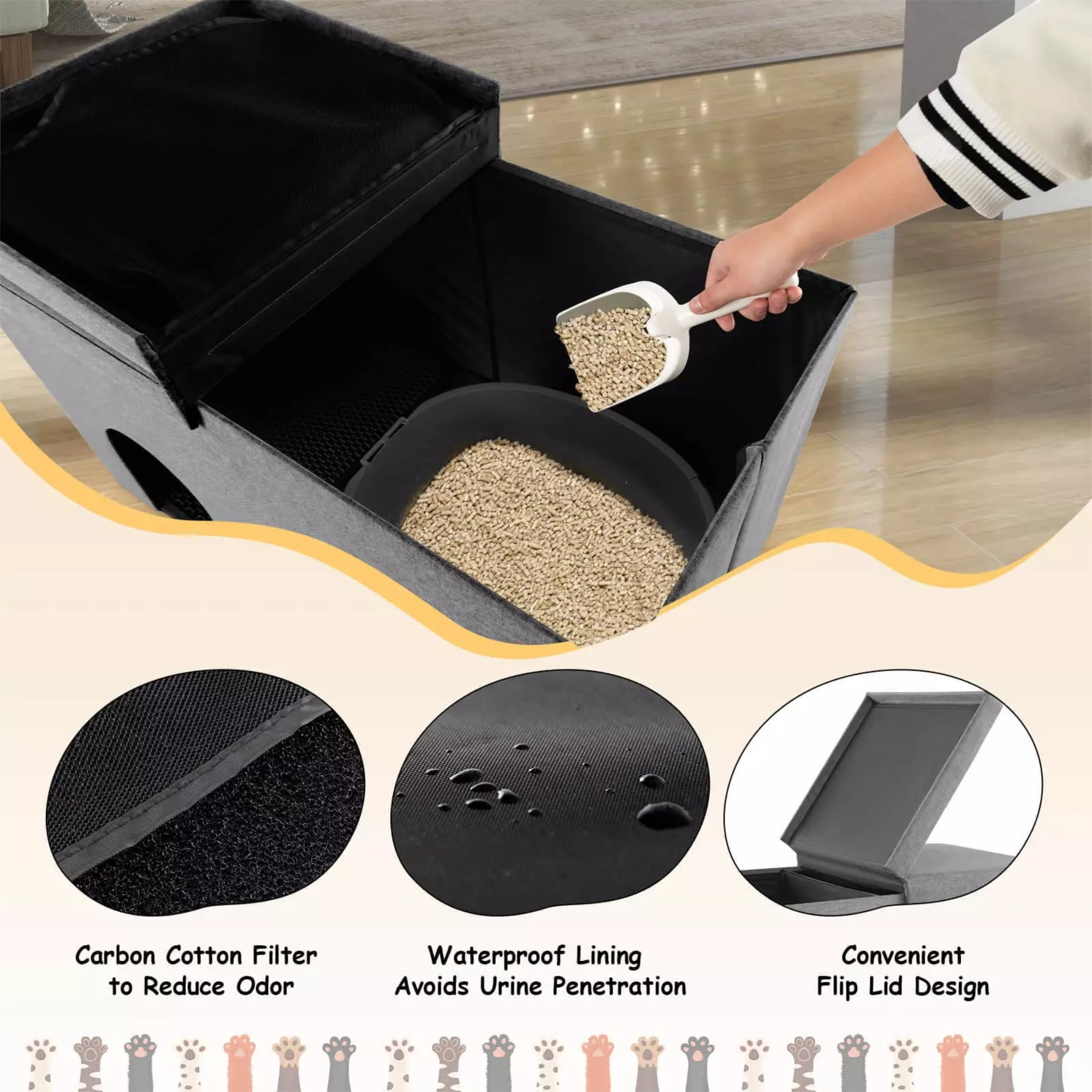 Kadyn 35" Cat House for Indoor Cats, Cat Litter Box Enclosure with Urine Proof Litter Mat, Kitty Condo Bed Cave, Gray