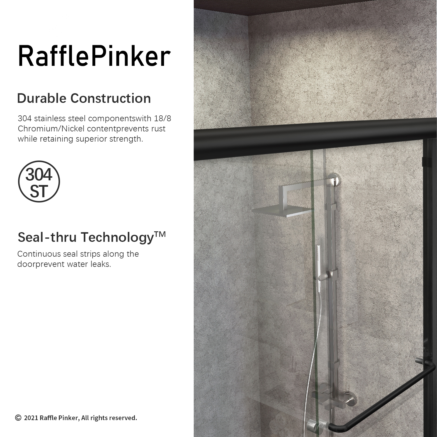 Raffle Pinker Sliding Shower Door Semi-Frameless Bathroom Tub Door 60" W x 72" H with Clear Glass, Black Frame