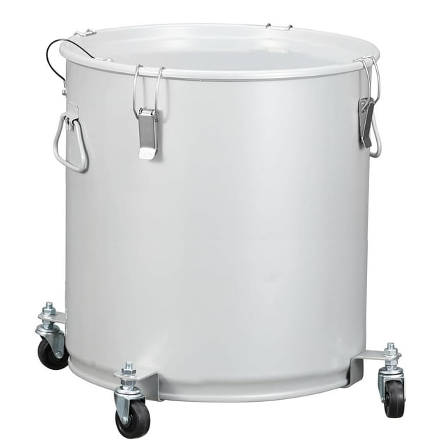 BeesClover 16-Gallon Fryer Grease Transport - Heavy-Duty Coated Steel Oil Disposal Container with Locking Lid & Casters Transport Container with Lid Lock Clip Nylon Filter Bag (Silver).
