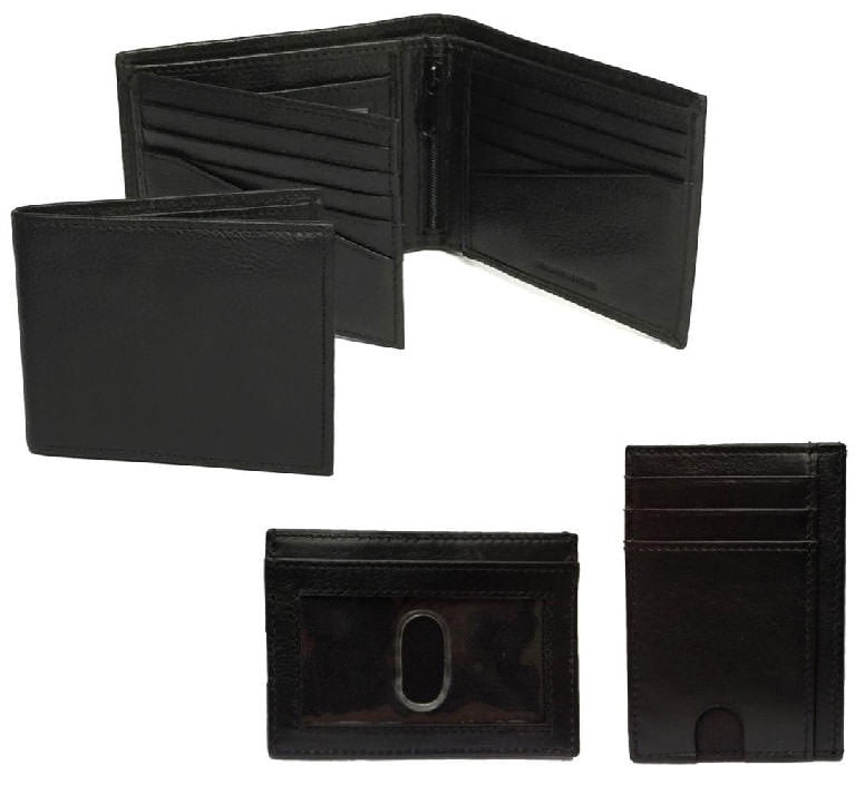 George Men's Black Pebble Milled Leather Billfold Wallet and Black Card ...