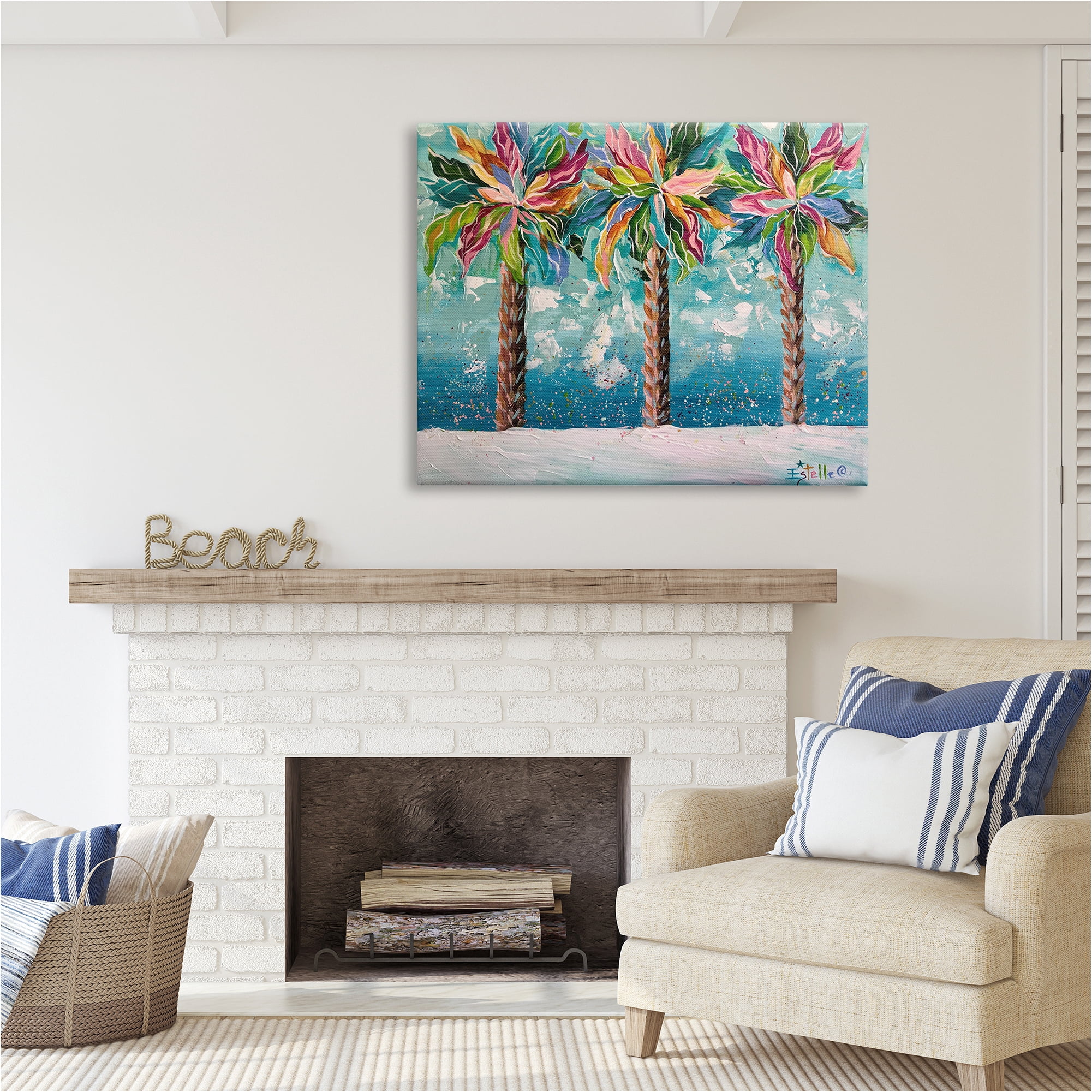 Stupell Industries Vivid Hue Palm Trees Landscape Painting Gallery Wrapped Canvas Art Print Wall Art, 48 x 36