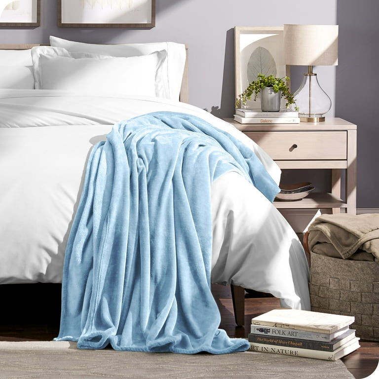 Bare Home Super King Size Fluffy Warm Microplush Fleece Blanket 300 GSM Light Blue Walmart