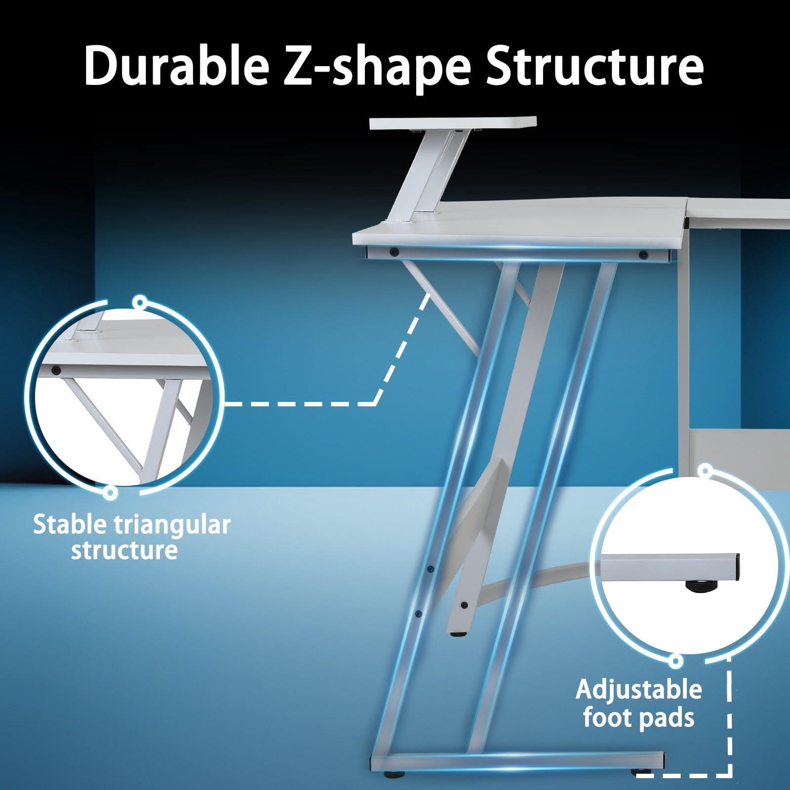 CL.HPAHKL L Shaped Gaming Desk, Computer Desk Corner Desk with Monitor Stand&Large Wooden Desktop, PC Gaming Desk Table for Home Office Sturdy Writing Workstation (White, 50 inch)