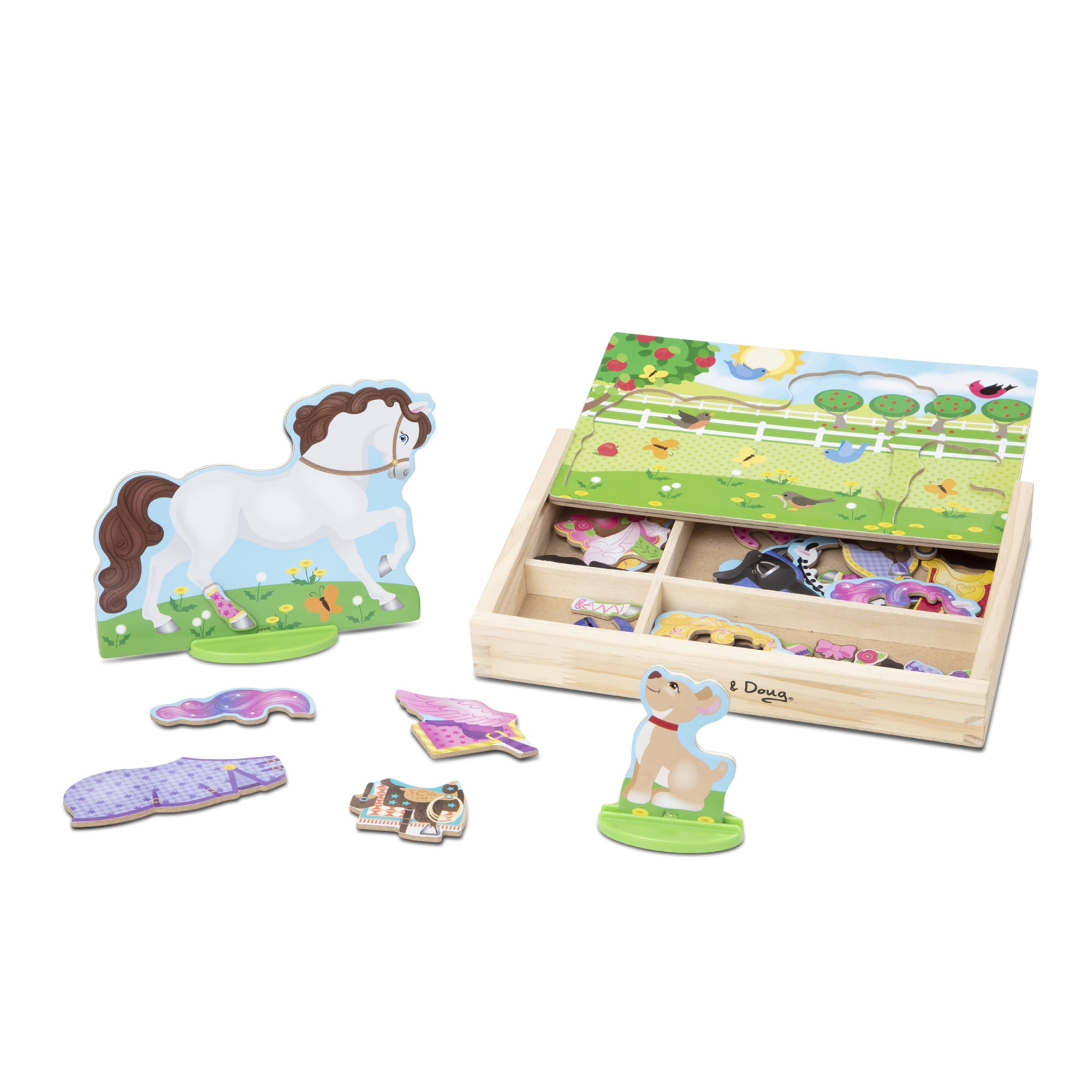 Melissa & Doug Show Horse And Dog Magnetic Dress- Wooden Figures Pretend Play Set (52 pcs)