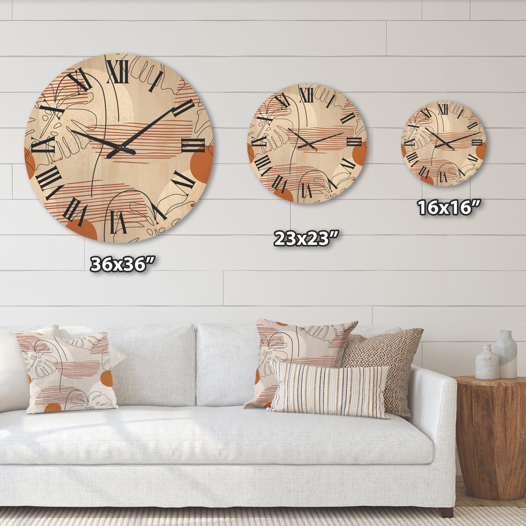 Designart 'Abstract Monstera Leaf and One Line Art Shapes' Modern Wood Wall Clock