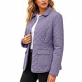 thumbnail image 5 of EOYWHK Puffer Jacket for Women Soft Warm Notch Collar Snap Button Solid Color Long Sleeve Winter Coats Purple M, 5 of 7