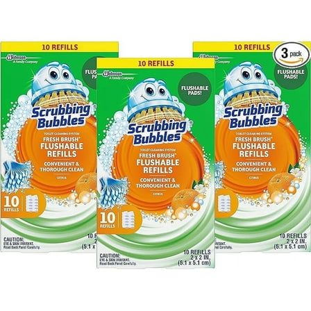 Scrubbing Bubbles Fresh Brush Flushable Refills - Citrus Action Scent - 10 Count Flushable Refills Per Box - Pack of 3 Boxes