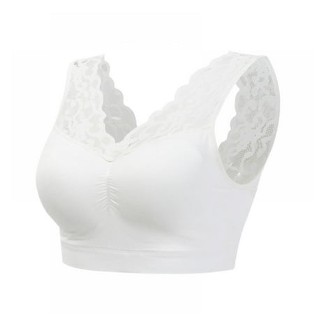 JANDEL 2Pcs Women s Sexy Lace Deep V Bralette Comfort Revolution Crop Top Full Figured Supportive Wirefree Bra Plus Size White M-3XL