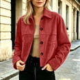 thumbnail image 2 of uublik Womens Faux Suede Jackets Red Long Sleeve Casual Button Down Motorcycle Coats Trendy Fall Clothes, 2 of 7
