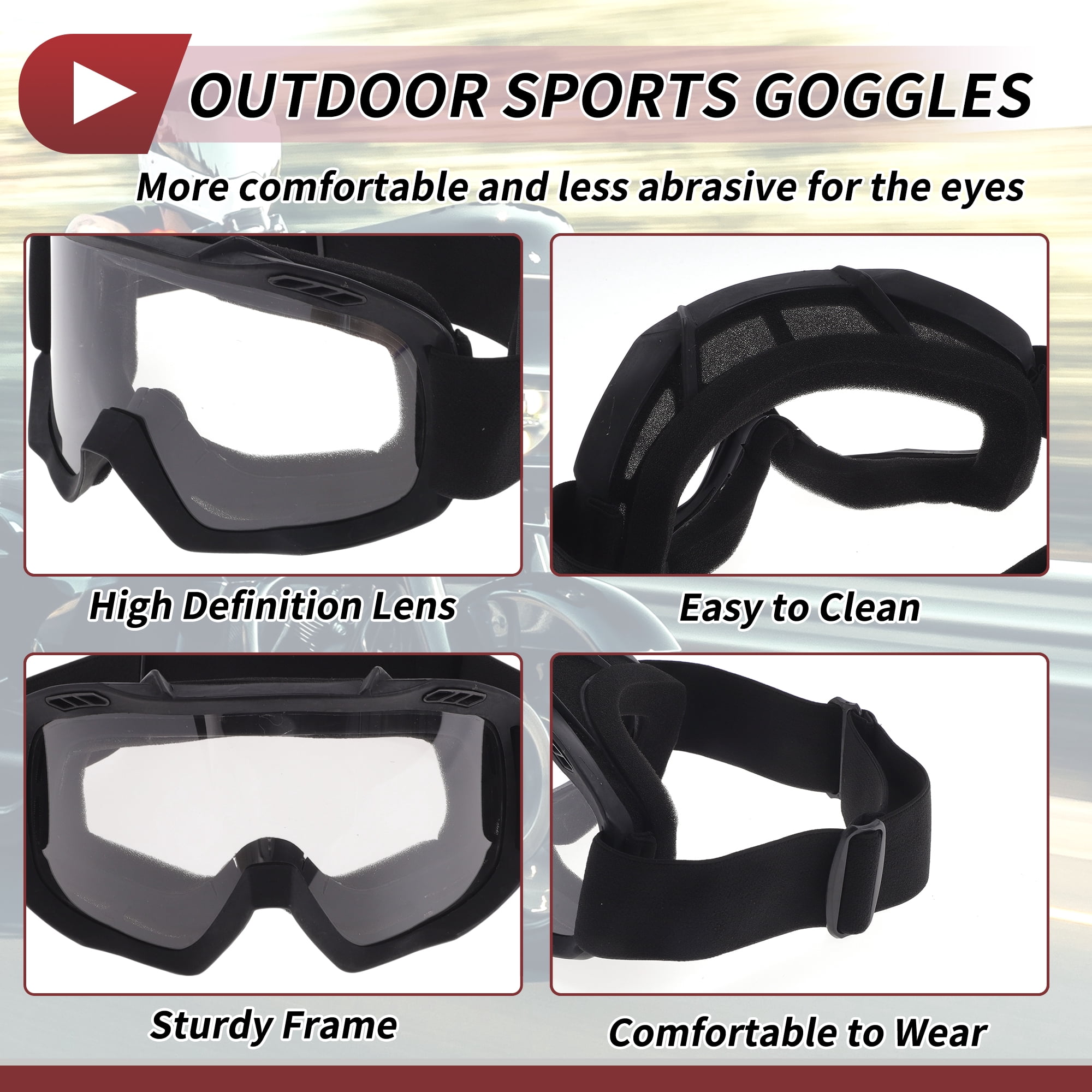Unique Bargains Motorcycle Riding Goggles PC Cycling Sunglasses Clear Lens Black Frame