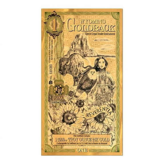 1 Wyoming Goldback 1/1000 oz 24K Gold Foil Aurum Note