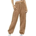 thumbnail image 4 of Feancey Womens Fleece Sweatpants Cinch Bottom Casual Fuzzy Pajama Pants High Waisted Drawstring Joggers Winter Plush Warm Lounge Trousers with Pockets Coffee S, 4 of 9