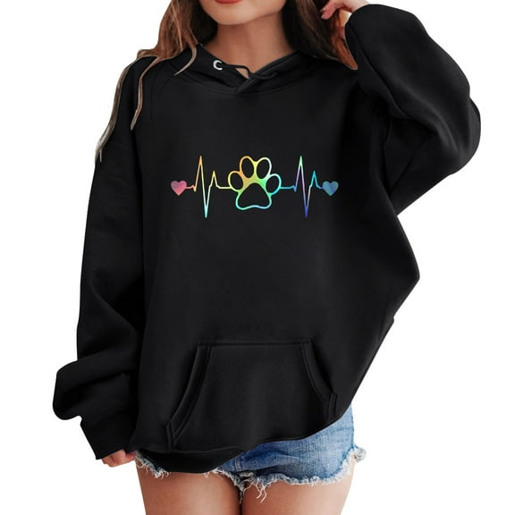 LUOGENLI Hoodies Sweatshirt Hoodies for Girls Girls' Fashion Casual Printed Long Sleeved Hoodie Top Hoodies for Girls 10-12 Baggy Hoodies for Girls 9-10 Black 4-5 Years