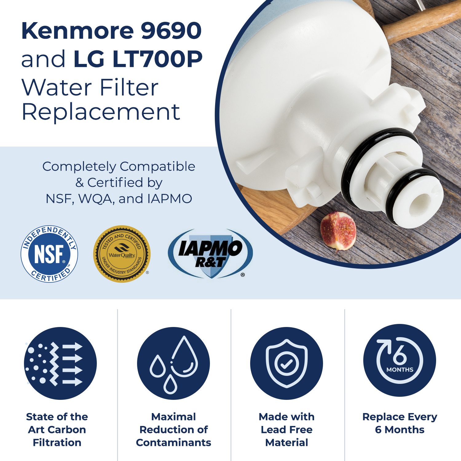 PURELINE 9690 Water Filter with Advanced Filtration.  Compatible with Kenmore 9690, 46-9690, Kenmoreclear 9690, and Kenmoreclear 46-9690. (3 Pack)