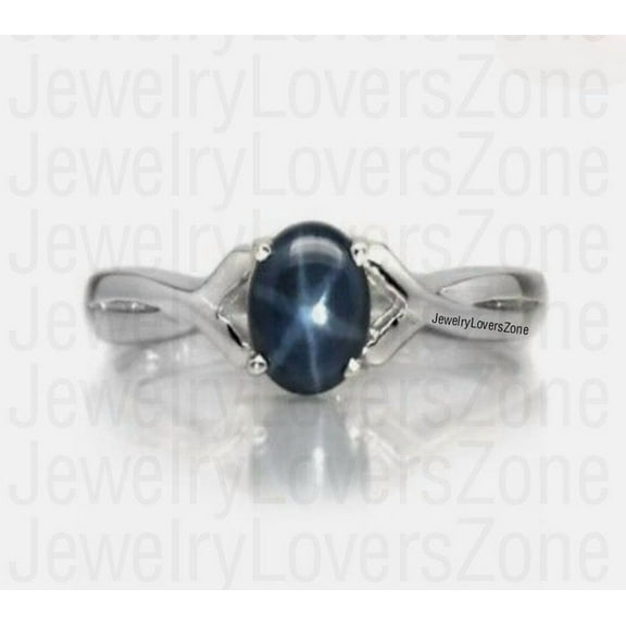 JewelryLoversZone 925 Sterling Silver Star Sapphire Gemstone Ring Engagement Ring Women's Jewelry Gift for Special Occasions Silver 6.5