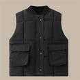 thumbnail image 2 of Atogsazn Children's Puffer Tank Tops Kids Button Sleeveless Jacket Winter Thick Clothes with Pockets 03-Black 5-6 Years, 2 of 9