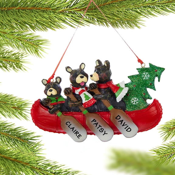 Canoe Bear Family of Three Resin Christmas Ornament for Personalization