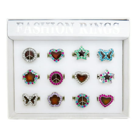 - Frogsac 12 Pieces Mood Rhinestone Assorted Motifs Rings - Great Party Favors