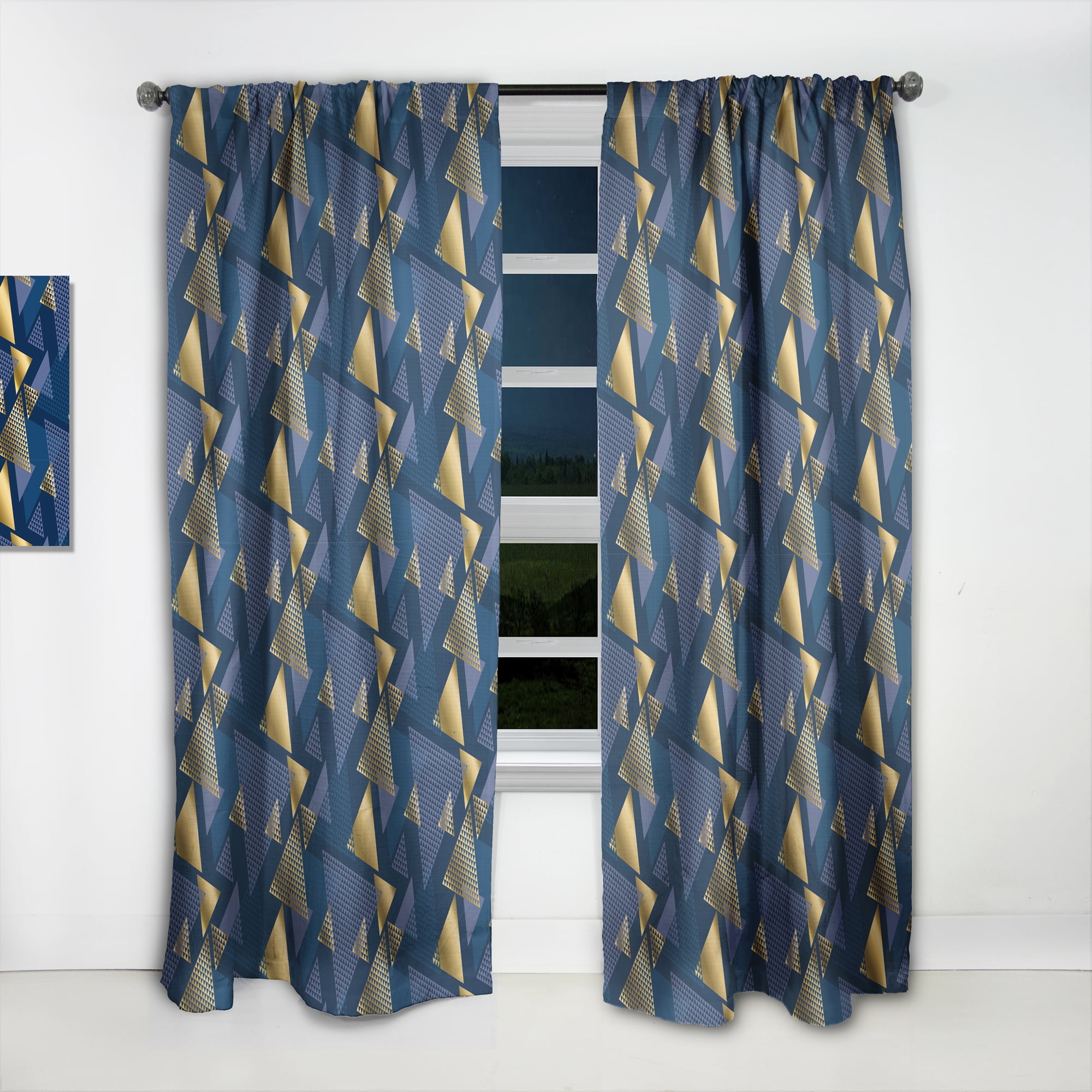 Designart 'Retro Luxury Waves In Blue and Gold IX' Mid-Century Modern Curtain Panel