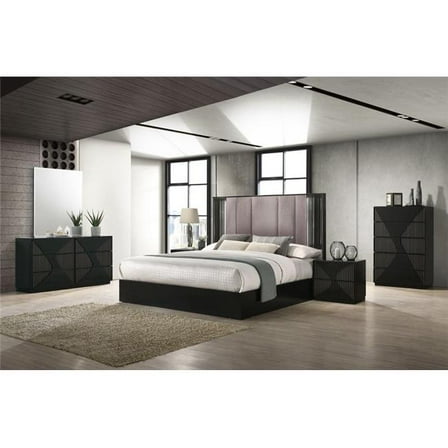 J&M Furniture 17521-Q Rosette Bed, Black - Queen Size