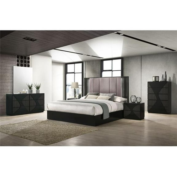 J&M Furniture 17521-Q Rosette Bed, Black - Queen Size