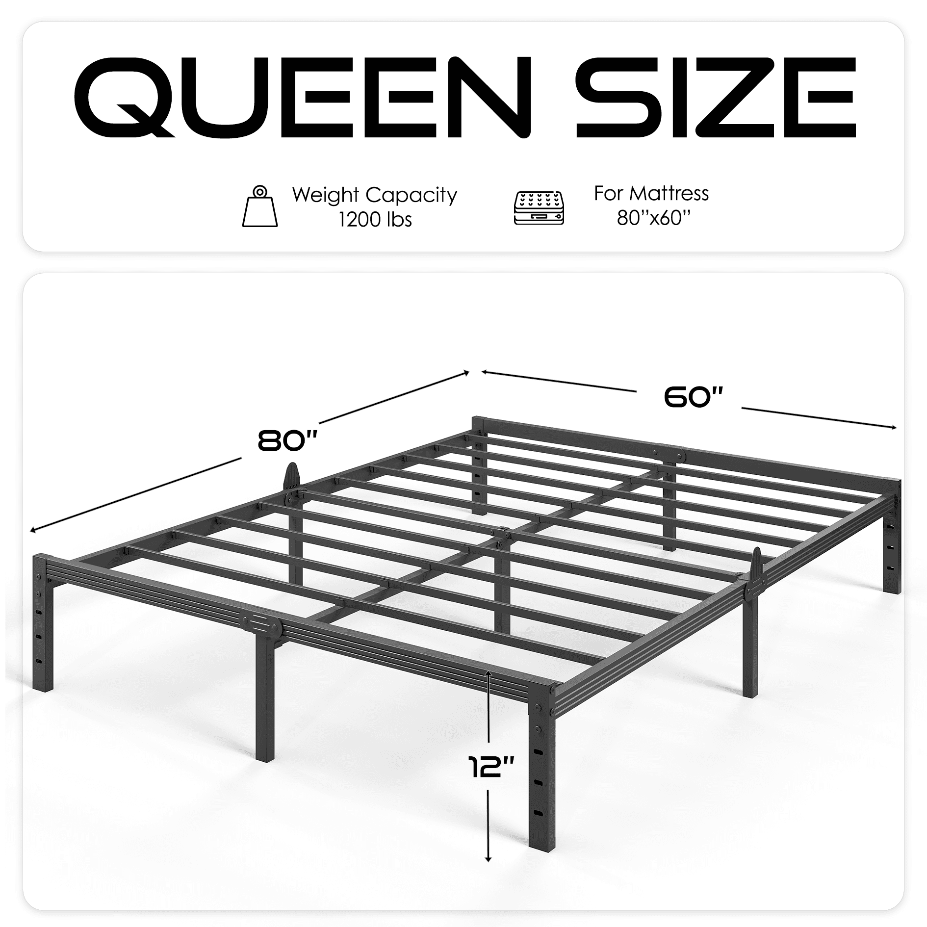 Auroral Zone 12 inch Queen Metal Platform Bed Frame, Heavy Duty Mattress Foundation, No Box Spring Required