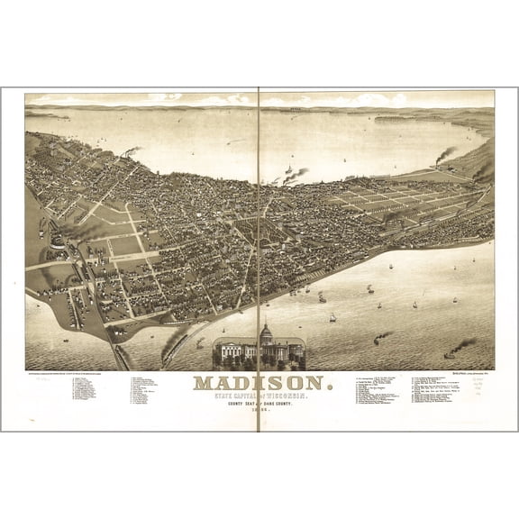 24"x36" Gallery Poster, map of Madison, Wisconsin 1885 p2