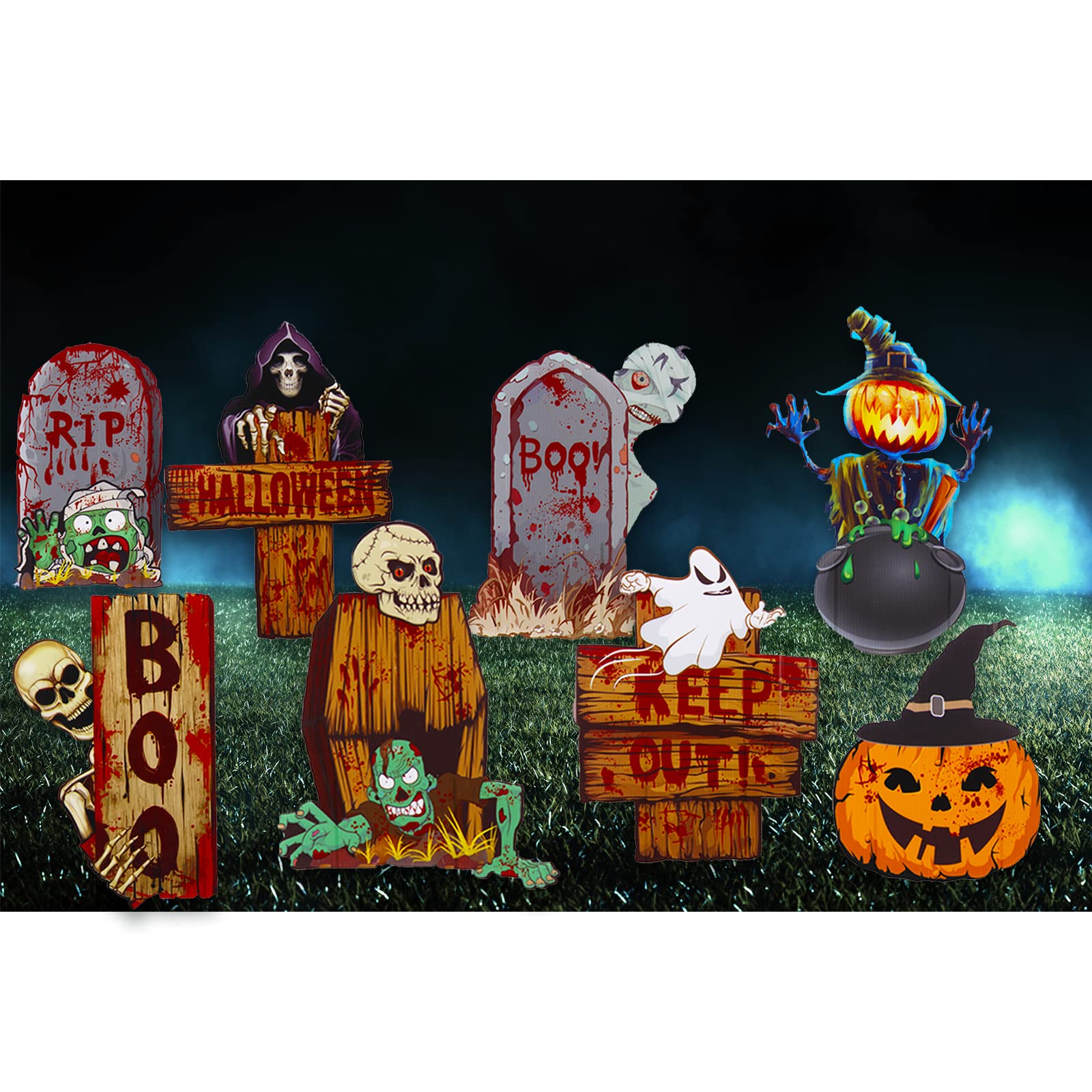 Halloween Decorations Yard Signs, 8 Pieces Outdoor Halloween