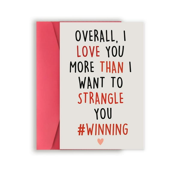 Funny Love Card – "I Love You More Than I Want to Strangle You" – Blank Inside, Includes Envelope – Perfect Gift for Couples, Partners, and Valentine's Day