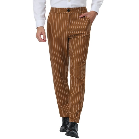 INSPIRE CHIC Men's Pants Stripes Zipper Closure Front Pockets Dress Pants 30 Brown White