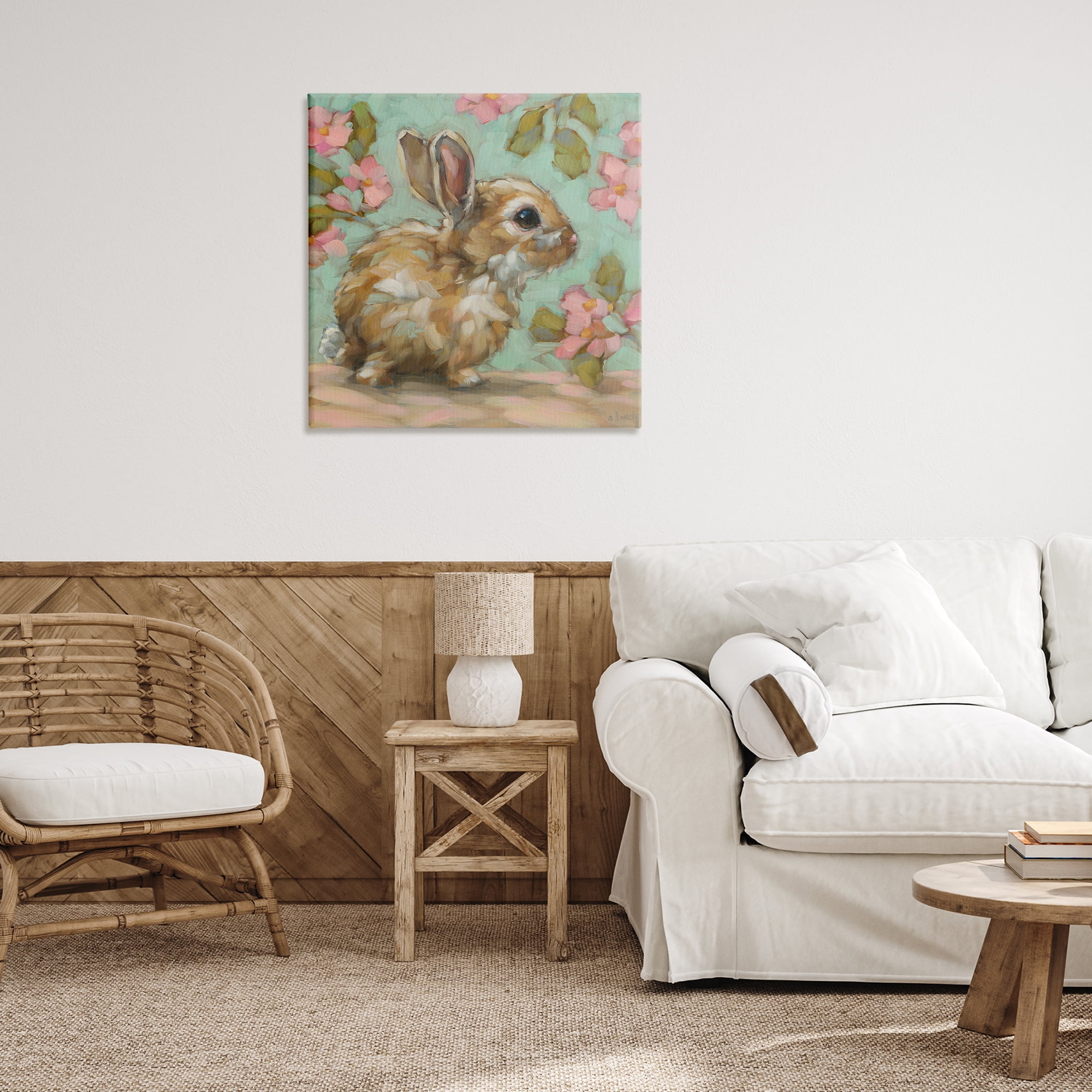 Stupell Industries Baby Bunny & Florals Animals Painting Wrapped Canvas Art Print Wall Art, 30 x 30