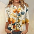 thumbnail image 4 of Beige Trendy Tops for Women 2024, 3/4 Sleeve Fashion Womens Clothing 2024, Work Polyester Spring Tops for Women 2024, Women's Fashion Button Up Three Quarter Sleeve T Shirt Printed Top, 4 of 5
