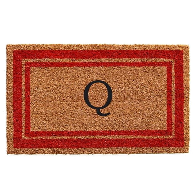 Calloway Mills 153031830Q 18 x 30 in. Red Border Monogram Rectangular Doormat, Natural - Letter Q