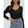 thumbnail image 4 of Womens Fall Deep V Neck Long Sleeve Shirts Modal Slim Fit Basic Tee Tops, 4 of 6