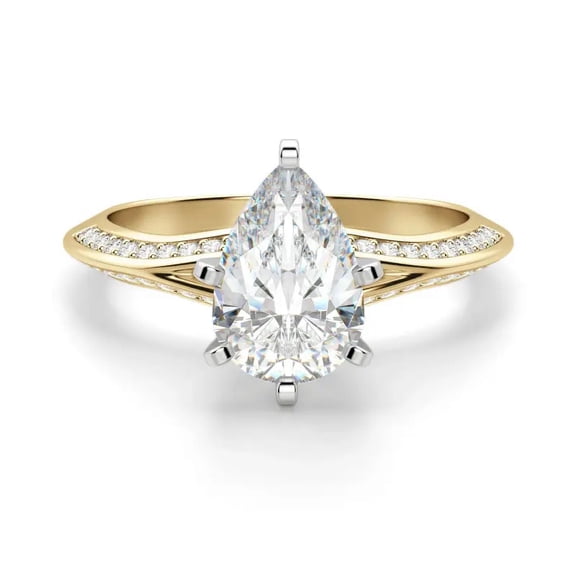 OM-RE Pear Cut G-VS1-VS2 Diamond Solitaire Engagement Ring, 2.50 ct, 14K Yellow Gold