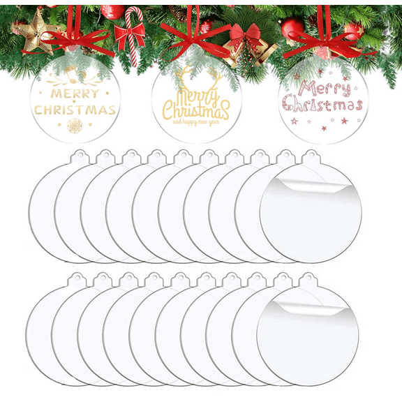 20 Pcs Acrylic Ornaments Blanks, Clear Christmas Ornament Blanks, Circle Ornament Blanks for Christmas Decor, Engraving, Painting, and DIY Crafting
