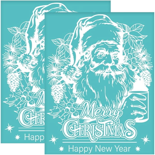 2 plantillas autoadhesivas de serigrafía de Papá Noel de 22 x 28 cm (8,7 x 11 pulgadas) con diseño navideño. Plantillas de malla reutilizables para transferencias navideñas.