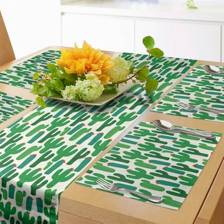 

Exotic Table Runner & Placemats Colorful Desert Themed Funny Cactus Flourishing Motif Illustration Print Set for Dining Table Placemat 4 pcs + Runner 14 x72 Forest Green and Red by Ambesonne