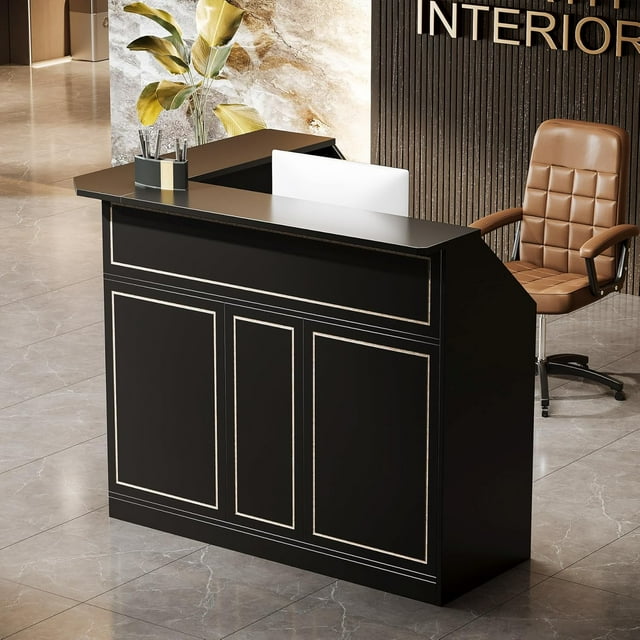 Bureau avant Moderne avec Étagères de Rangement, Bureau d'Accueil en L, Comptoir de Réception