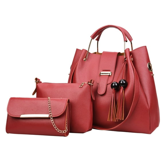 TSADFHJI Crossbody Bags for Women Large Fashion Upgrade 3Pcs Set Crossbody Bag Wallet Tote Bag Shoulder Bag Top Handle Satchel One Size Red