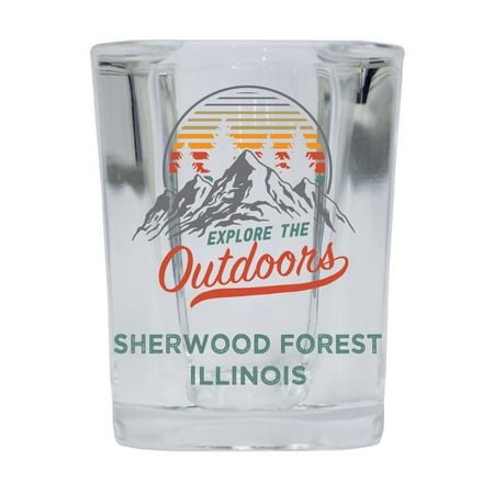 

Sherwood Forest Illinois Explore the Outdoors Souvenir 2 Ounce Square Base Liquor Shot Glass 4-Pack