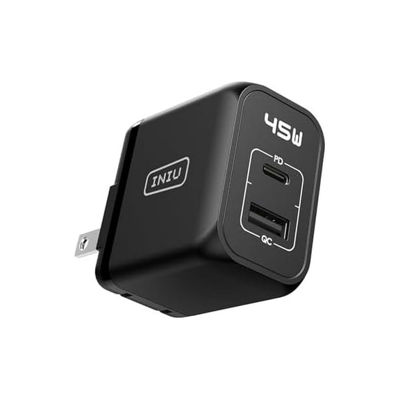 YJJSKEJI USB C Charger, 2-Port 45W Super Fast Charger Type C, Mini Foldable PD PPS USB C Wall Charger Block by GaN Tech for Samsung Galaxy S23 Ultra iPhone 16 15 14 MacBook iPad Pro Steam Deck etc
