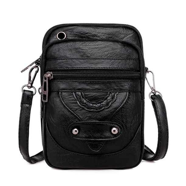 Bolso bandolera pequeño de piel sintética suave para mujer, bolso para teléfono móvil con cremallera, bolso de hombro, cartera con orificio para auriculares