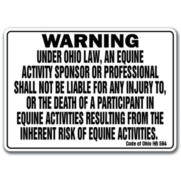 OHIO Equine Sign activity liability warning statute horse farm barn stable