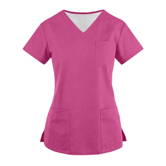 Scrubs for Women – Ultra Soft 4-Way Stretch V-Neck Top with Convenient Pockets, Easy Care Fabric Hot Pink M