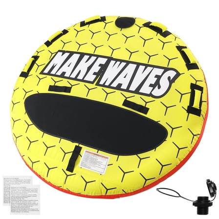 KFFKFF Towable Tube, 510 lbs Capacity, 63" Round Design with Nylon Cover,Inflatable Water Tube for 1-3 Riders,EVA Handles, and Quick-Release Valve