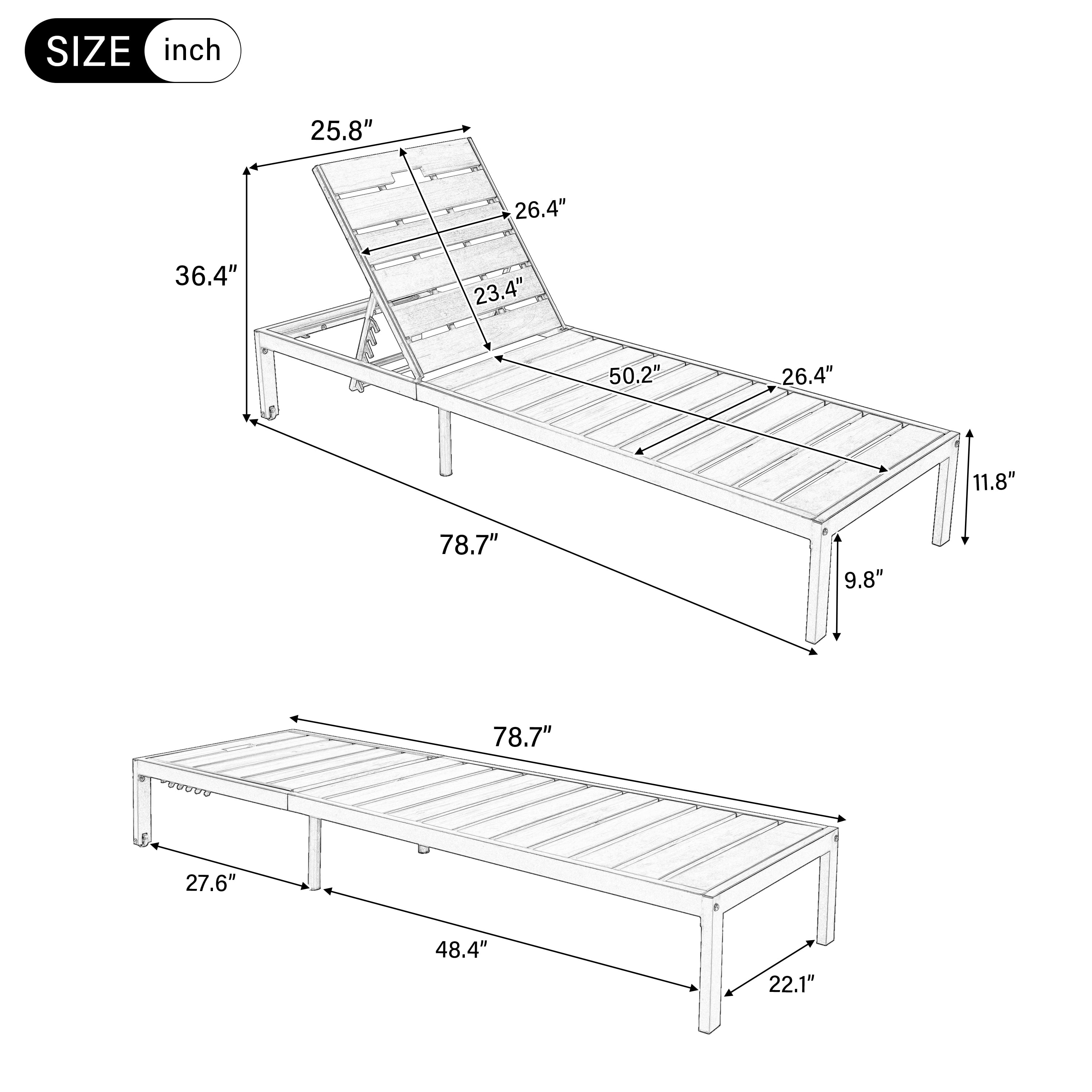 Poolside Chaise Lounge Set, Outdoor Recliner Daybed for Patio Poolside, White and Brown